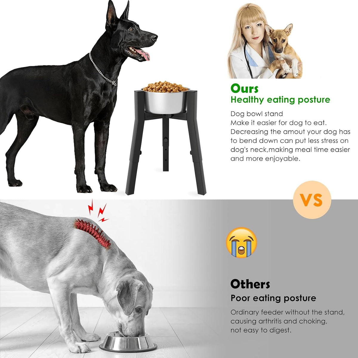 Dog Bowl Stand for Medium Large Dogs - 1 Pack - Black, Square / Height: 9.8-13.4", Width: 7-10.7" - image 2