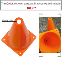 YOELVN race car party cones, six orange 7 inch traffic cones holding checkered flags - view 14