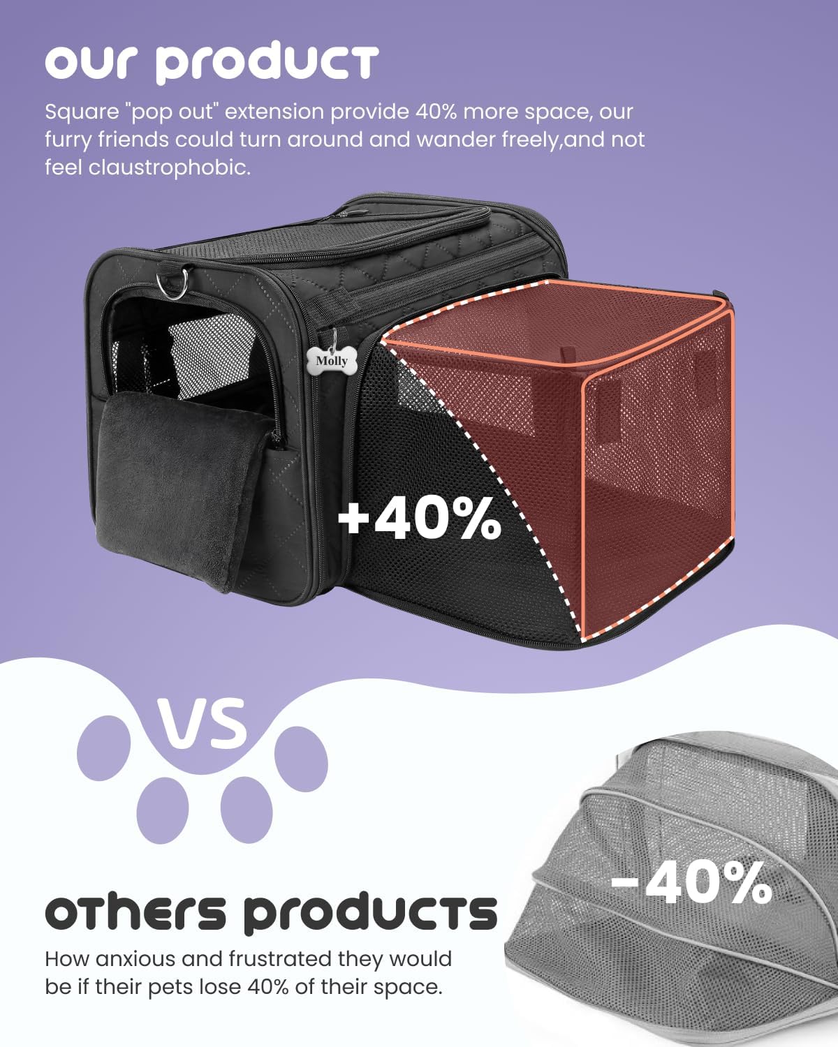 MIDOG Soft Cat Carrier Airline Approved - Black / 17.0"L x 11.0"W x 11.0"H - image 2