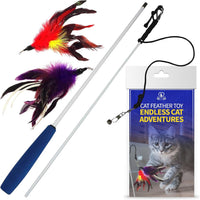 Pet Fit For Life Cat Feather Interactive Wand Toy Set - Wand + 2 Feathers, Red/Pur