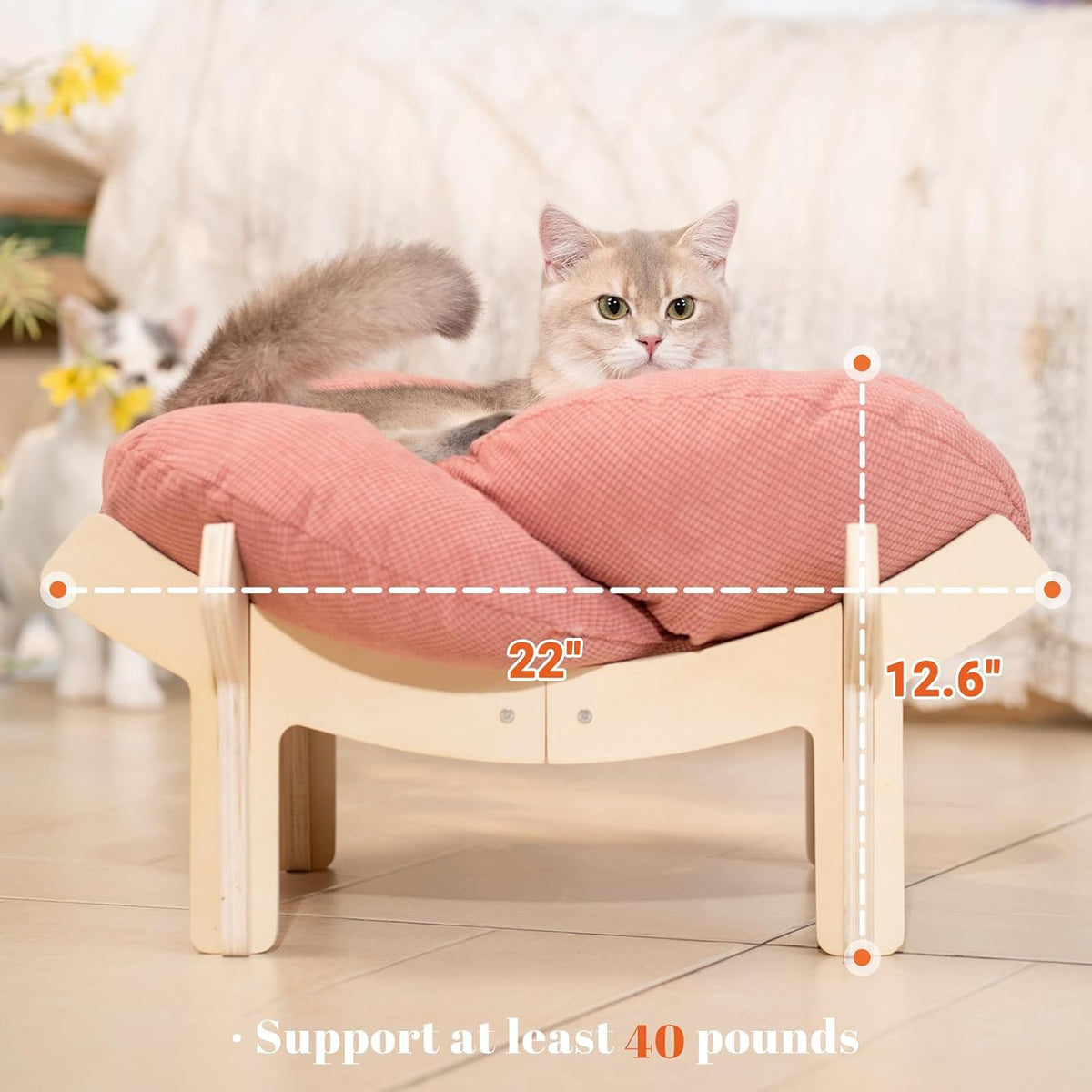 Elevated Cat Bed for Indoor Cats Couch Sofa Flower – Essentials for Cats - Pink - image 4