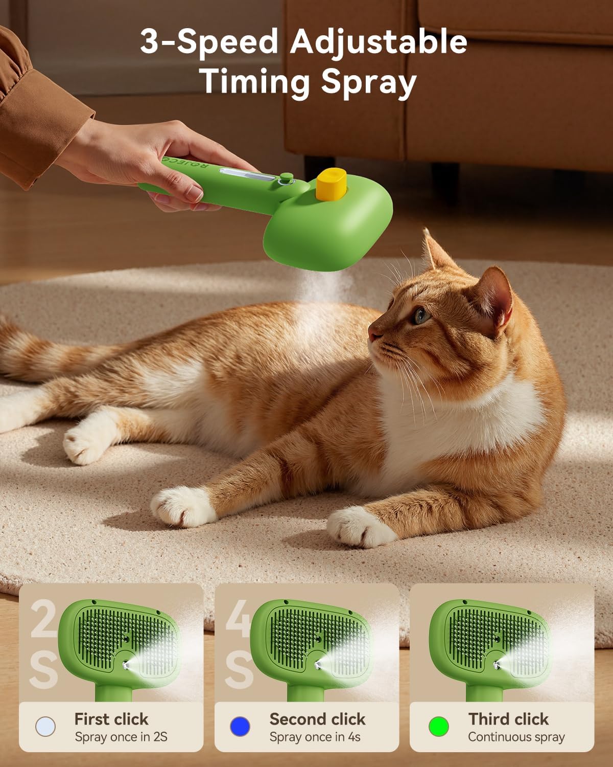 ROJECO 3-in-1 Pet Steam Brush - Green - image 3