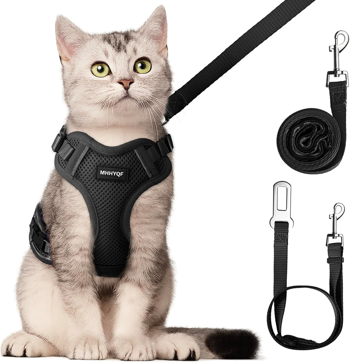 Cat Harness and Leash Set, Adjustable Cat Vest Harnesses – Essentials for Cats - Black / Medium