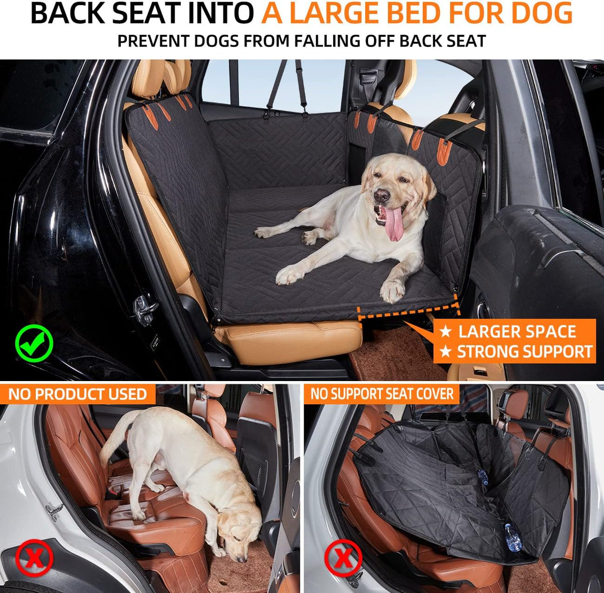 Hard Bottom Dog Car Seat Cover for Back Seat - Black / For Car/SUV/Small Truck - image 2
