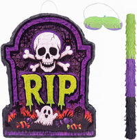 Aoriher Halloween skull piñata with bat stick, blindfold and square confetti - view 3