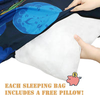 hallo bunny kids sleeping bag with attached pillow, extra-long slumber bag shown in space astronaut  - view 5