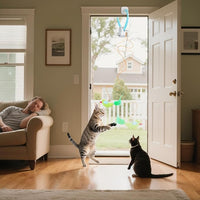 Interactive Cat Toys for Indoor Cats Automatic Electric Flying Bird Feather Wand Toy - Best Kitten & Adult Cat Enrichment Stimulation Toy Hanging Electric Kitty Toys for Bored Cats（Blue White）