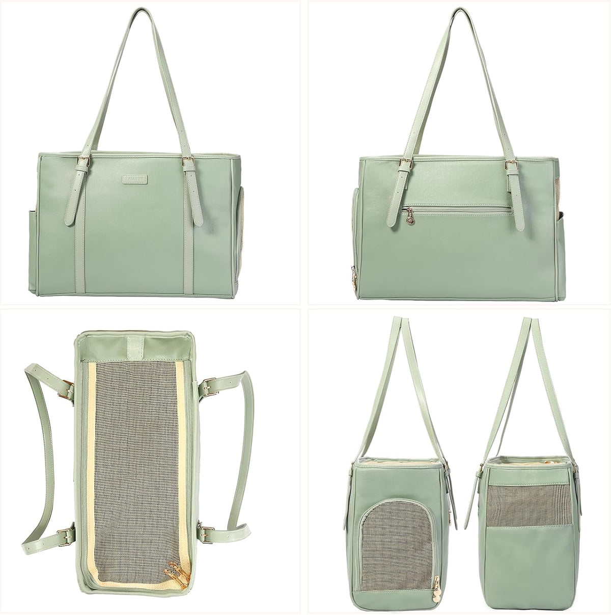 Fashion Dog Purse Pet Carrier Leather Bag for Small Dogs Cats Puppy - Green - image 3