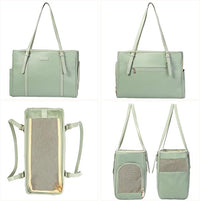 Fashion Dog Purse Pet Carrier Leather Bag for Small Dogs Cats Puppy, Portable Tote Bag Airline Approved Soft-Sided Carriers (Green)