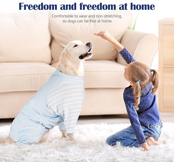 Dog Recovery Suit, Abdominal Wound After Surgery Wear, Anti Licking Bodysuit with Snaps, E-Collar & Cone Alternatives, Long Sleeve Dog Spay Surgical Onesie Prevent Shedding(Medium, Blue)