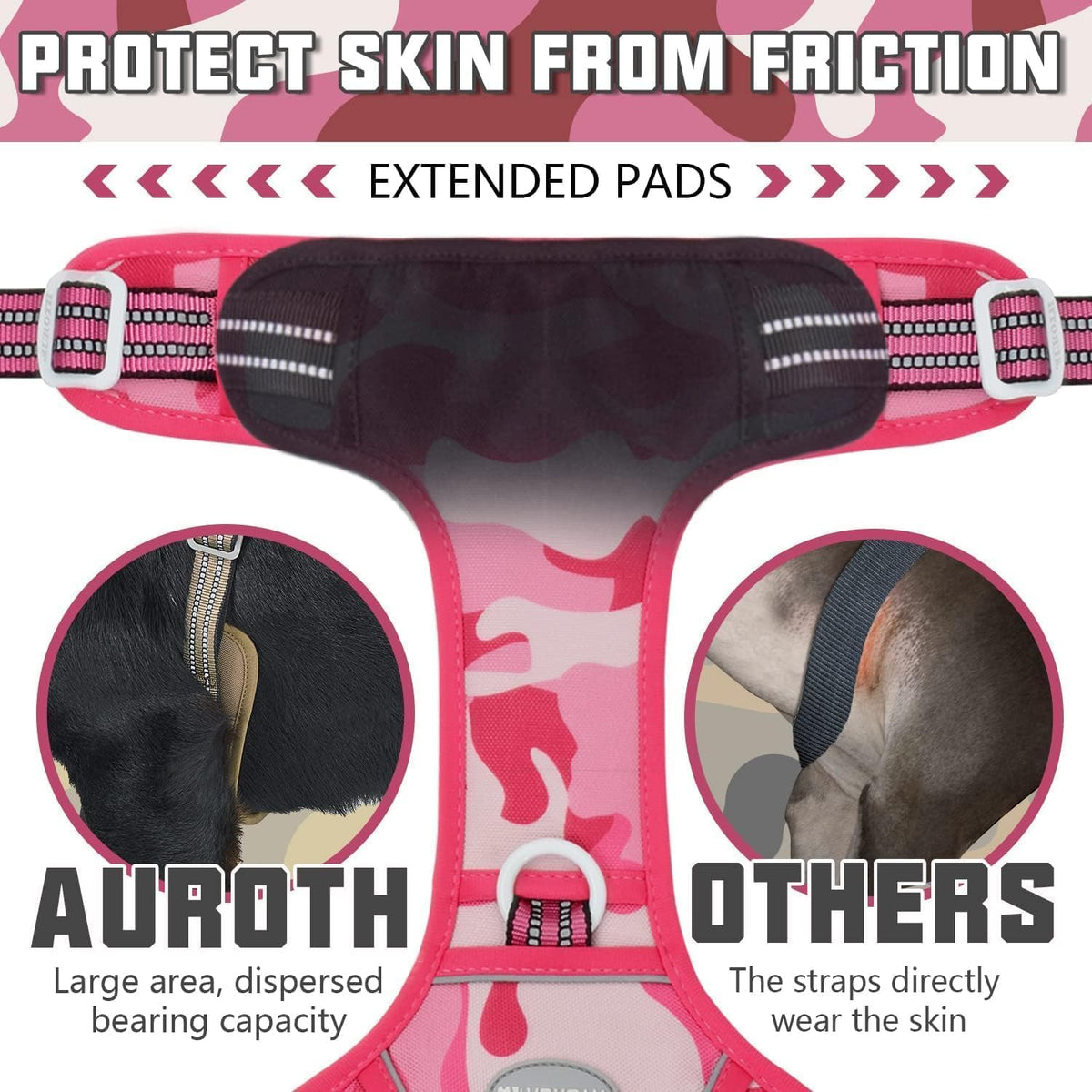 AUROTH Dog Harness for Large Dogs - Camo - Pink Camo / XXL(Neck:21.7-36.7",Chest:28.3-44.1") - image 4