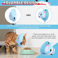 KOOLTAIL Cat Cone Collar, Adjustable Soft Comfortable Cat Recovery Collar to Stop Licking, Foldable Donut Water Resistant Pet Cone for Small Large Cats Kittens After Surgery Shark S