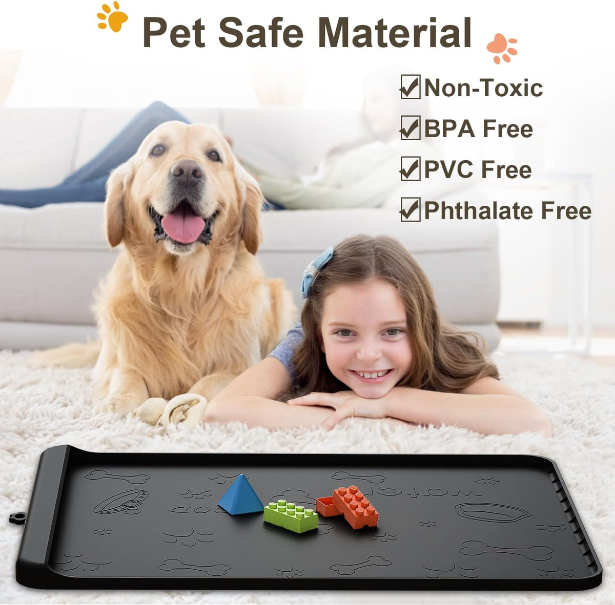 Dog Food Mat 36"x24" - Silicone Dog Mat for Food and Water Large Pet Feeding Mats with Residue - Black / 28"L x 20"W - image 3