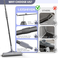 3 in 1 Carpet rake Kit for Pet Hair Removal Tool - Reusable Pet Hair Remover Broom w 58" Adjustable Long Handle, Dog & Cat Carpet Scraper, Pet Hair Remover for Rugs, Mats, Couch, Curtains(Gray)