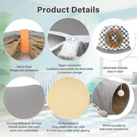 Bunny Tunnel Bed, 2-in-1 Collapsible Rabbit Tunnel Hideout with Mat – Essentials for Small Pets - Gray - image 3