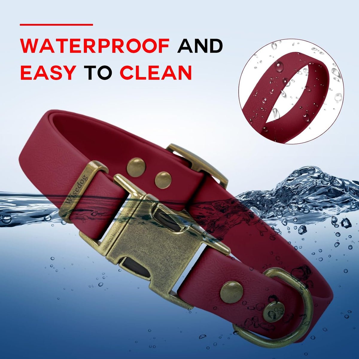 Wisedog Rubber Dog Collar with Quick Release, XS 8.5"-12" - Burgundy / XS(Collar:8.5"-12") - image 3