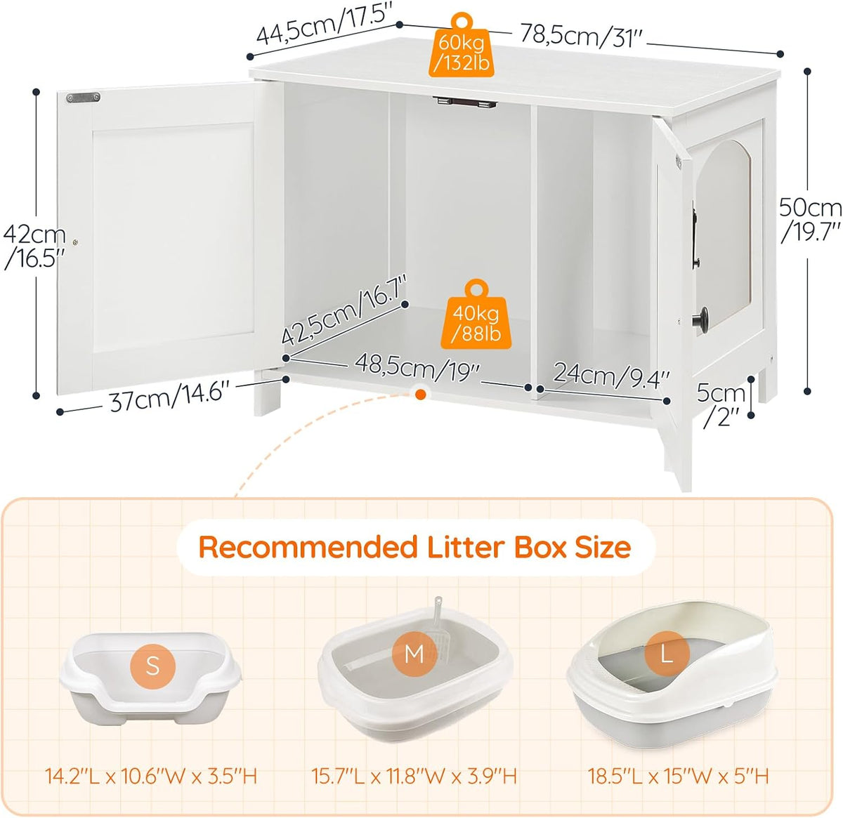 HOOBRO Litter Box Enclosure - White / 31" L x 17.5" W x 19.7" H - image 4