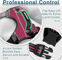 BARKBAY Dog Harness No Pull with ID Tag Pocket - Heavy Duty, Reflective, Easy Control for Large Dogs(Pink/Black,XL)