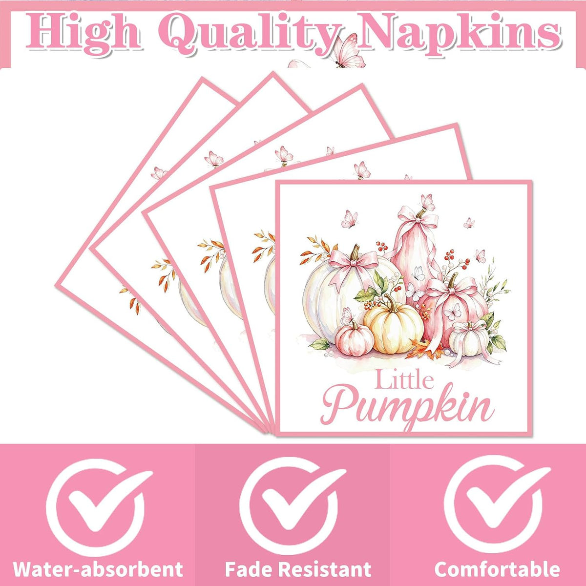 Yoyuspy 50 pink pumpkin baby shower napkins in gingham and polka dot prints - view 38