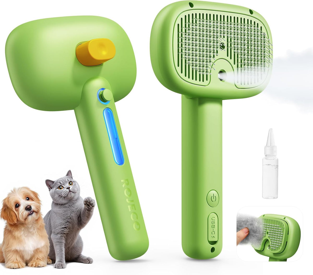 ROJECO 3-in-1 Pet Steam Brush - Green