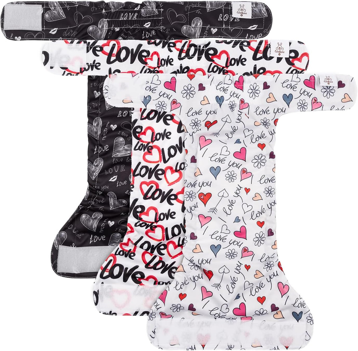CuteBone Washable Dog Diapers Female No Tail Hole 3 Pack Reusable - For docked-tail, hearts / S - image 3