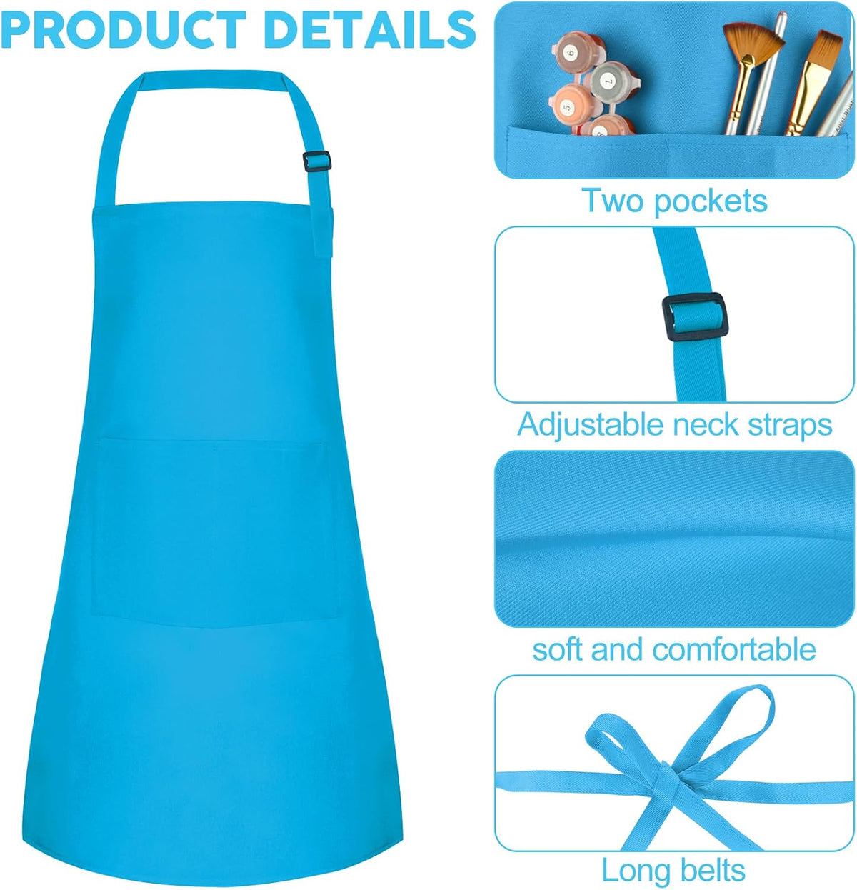 5 Pack Kids Apron Adjustable Children Apron with 2 Pockets Children - Blue / 10 - image 3