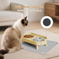 Elevated Cat Bowl, Raised Cat Food and Water Bowl Set for Indoor Cats, Splash Proof with 2 - Cat Bowls with mat - yellow - image 4