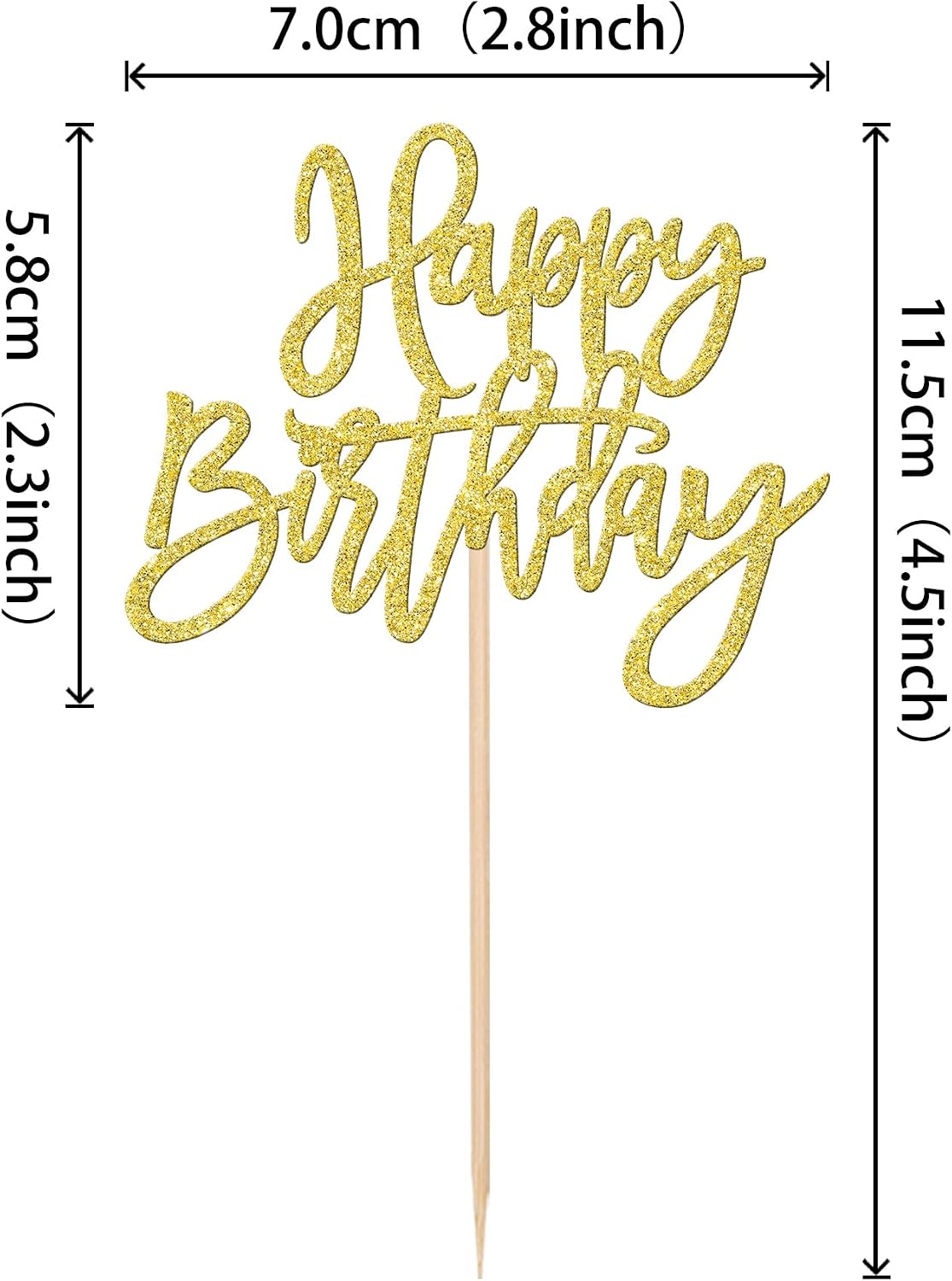 24 PCS Happy Birthday Cupcake Toppers Glitter Picks for Celebrating - Gold - image 2