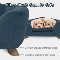 SHAVI Pet Sofa Dog Couch for Small Pet Dog and Cats, Low Back Lounging Bed with Velvet Modern Cat Couch Easy-to-Clean(Blue)