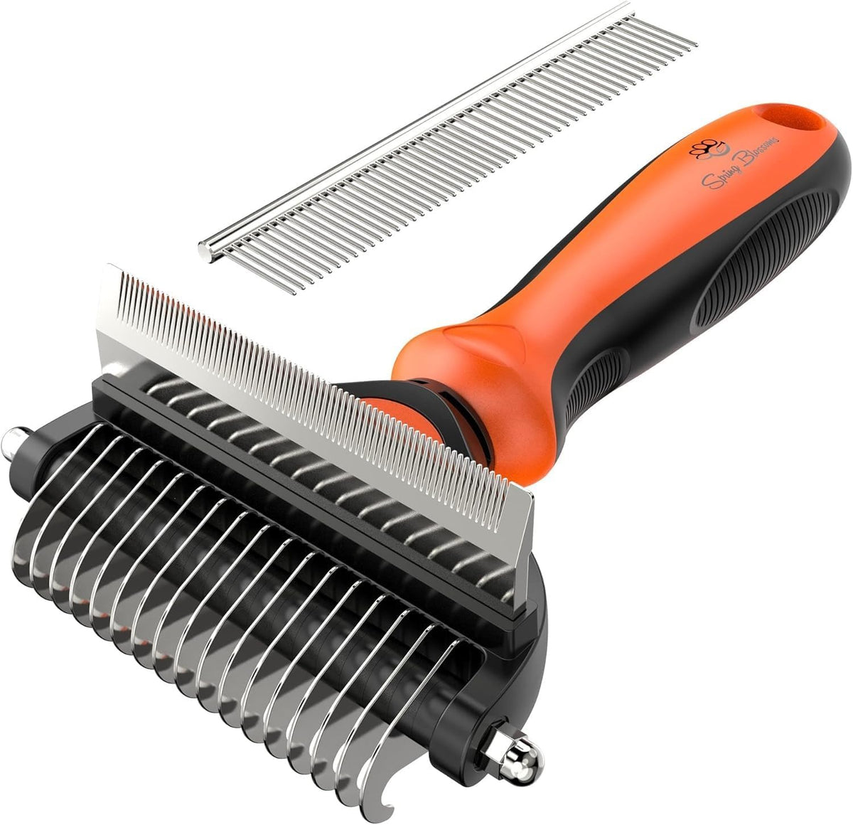Spring Blossoms-2 in 1 Professional Grooming Rake for Cats - Orange