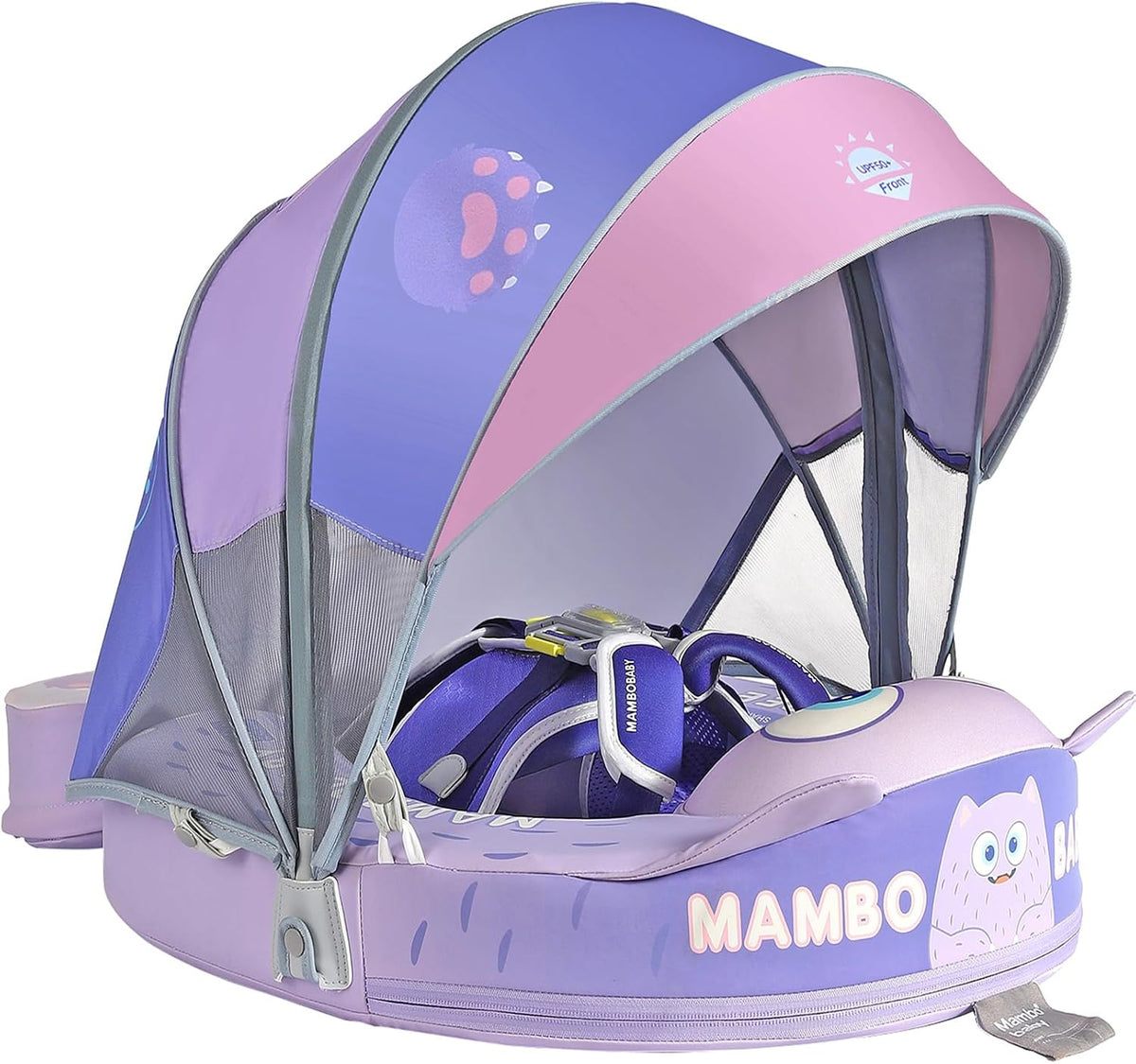 Mambobaby Float with Canopy UPF 50+ and Tail Non-Inflatable Baby Pool - Monster Purple