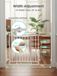 Grownsy Baby Gate for Stairs- No Bottom Bar, Adjustable Width 32” to 48” for Child and Pet, Dog Gate with Auto-Close & One-Hand Operation, Screw-in Installation for Doorways and Indoor Use