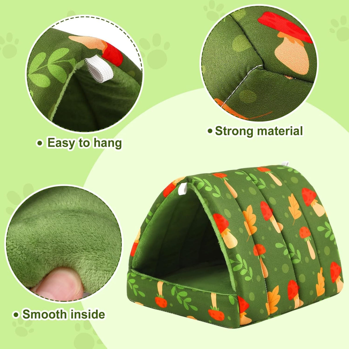 UPINS 2 Pack Guinea Pig Hideout, Washable Small Animal House Bed – Daily Care for Small Pets - 7.9 x 6.8 inch / Orange Green Leaf - image 3