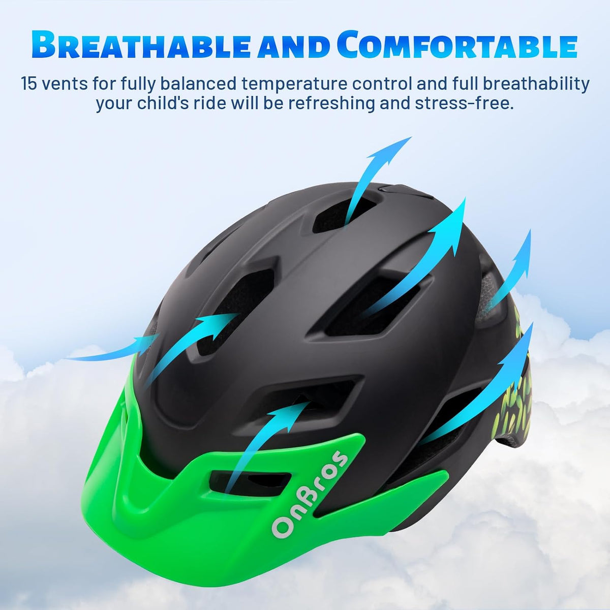OnBros Kids Bike Helmet Boys Girls Youth Visor Adjustable 50-57CM – Fun for Kids & Family - B-Black Pistachio [NEW] - image 4