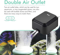 hygger Quietest Aquarium Air Pump, Adjustable Oxygen Pump 2 Air Outlets Ultra Silent Powerful Aerator Pump Up to 600Gallon Fish Tank 255GPH 10W