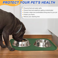 Silicone Pet Feeding Mat with Raised Edge for Food and Water, Dog Bowl Mats, Cat Bowls Placemat with High Lip for Floor Waterproof, Rubber Tray for Cats and Dogs 19 x 12 x0.7 Dark Olive
