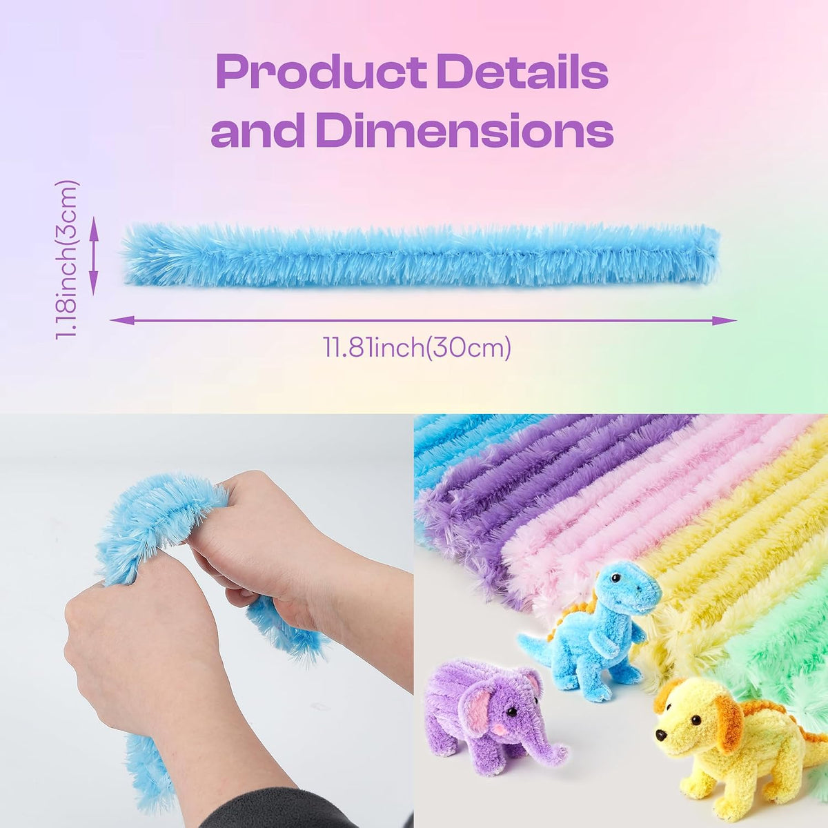 Caydo 50PCS Extra Thick Pipe Cleaners with 100pcs Eyes - Macaroon - image 4