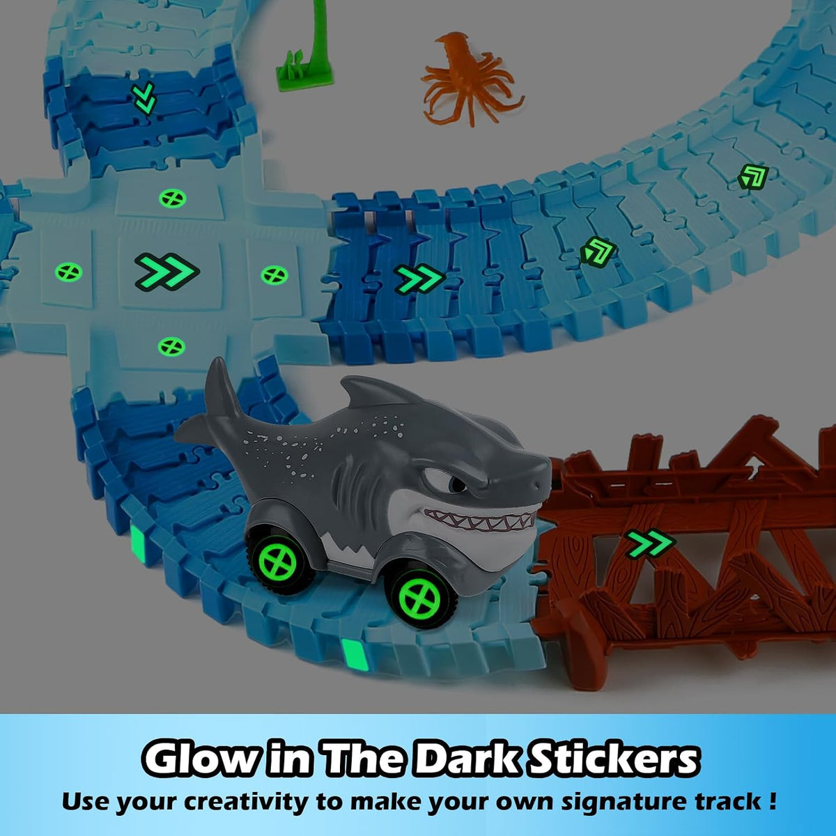 264 PCS Construction Race Tracks for Kids Toys - Shark Race Track - image 3