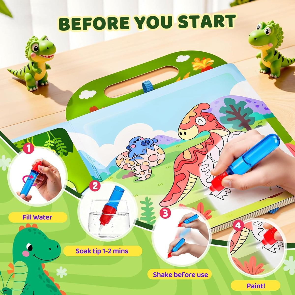 JoyCat Farm Water Coloring Book for Toddler Kids, 13 Pages - Dinosaur - image 2