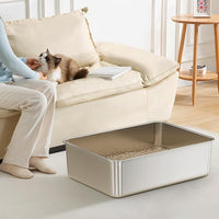 2 Pack Cat Pan Giant 28" Extra Large Stainless Steel Cat Litter Pan Metal Cat Litterbox for Big Cats and Multiple Cats, Anti-Leakage, Easy Cleaning