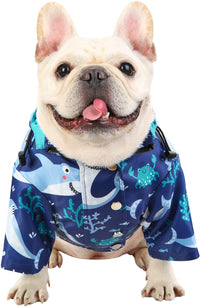 HDE Premium 2-Layer Zip Dog Raincoat Poncho w/Leash Hole & Hood - Small / Sharks - image 2