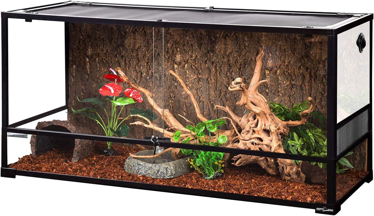 REPTI ZOO 50 Gallon Reptile Glass Tank Terrarium 2 in 1 Side Meshes - 47.2" x 17.7" x 23.6" (85 Gallon)
