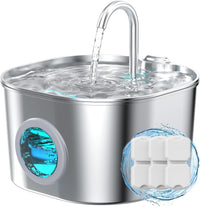 Cat Water Fountain Stainless Steel: Pet Fountains for Cats/Dog Indoor - 74oz/2.2L Cat Fountain + 3 Filters