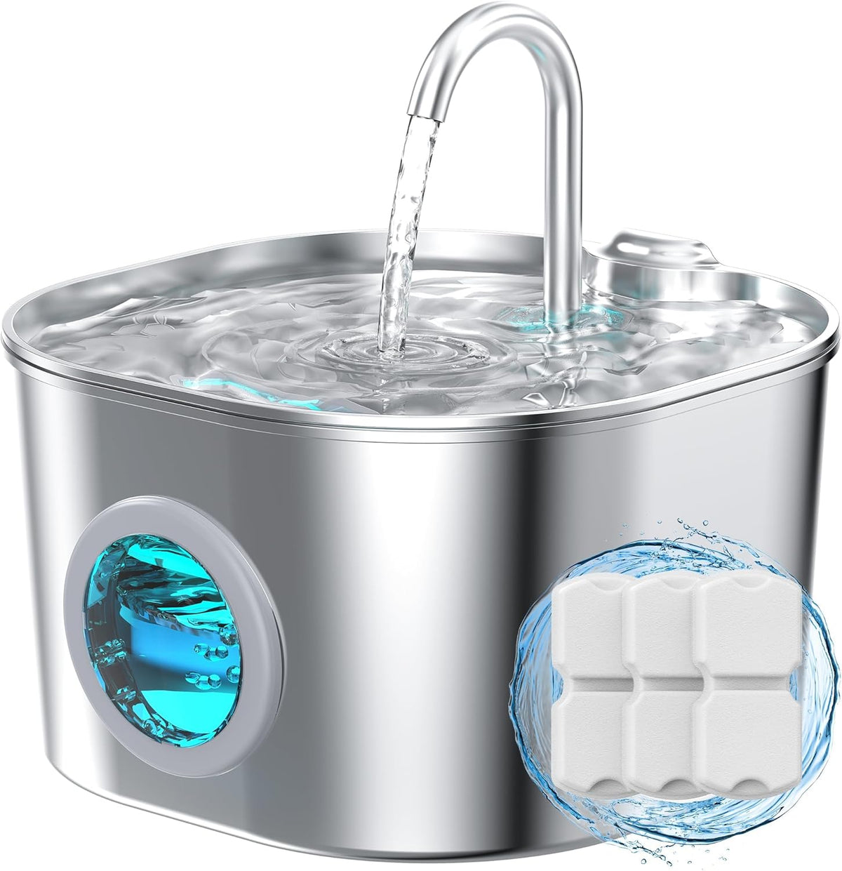 Cat Water Fountain Stainless Steel: Pet Fountains for Cats/Dog Indoor - 74oz/2.2L Cat Fountain + 3 Filters