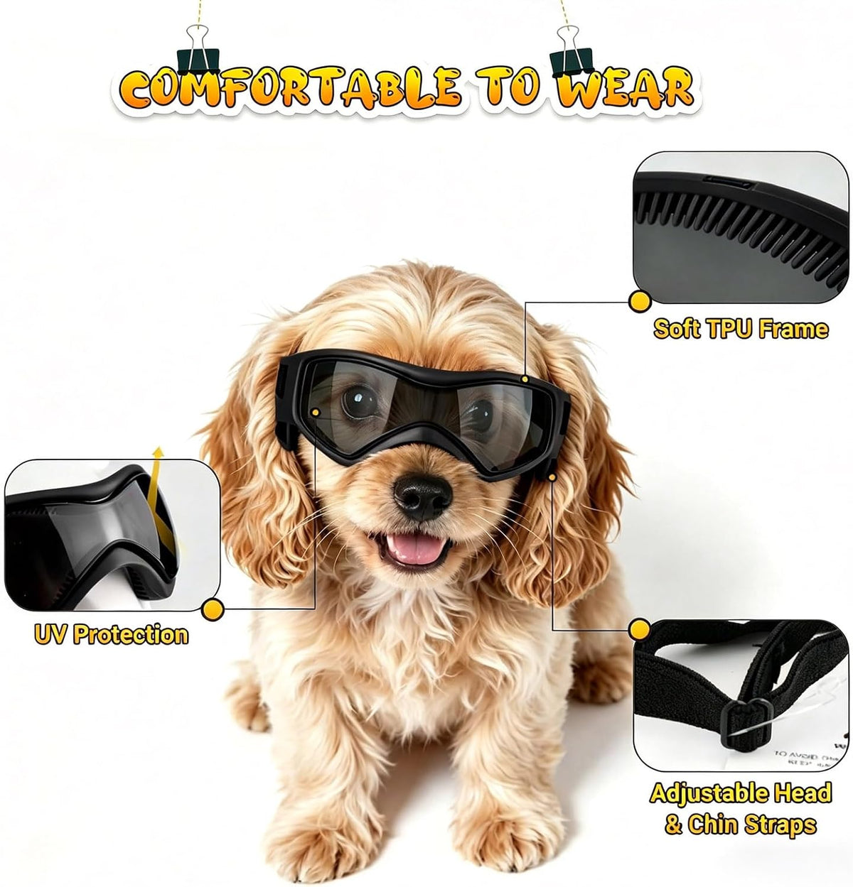 Dog Goggles Small Breed, Dog Sunglasses UV Protection Puppy Eyewear for Small Pet Outdoor Riding - Small / Black - image 3