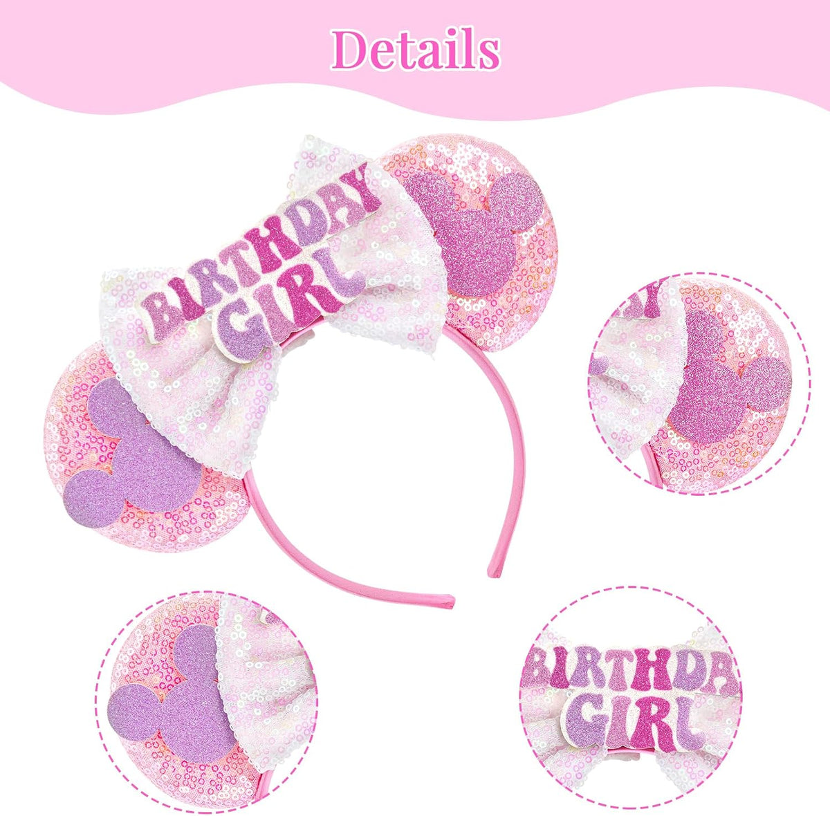 LYLIN Birthday Mouse Ears, Mouse Ears Headband for Women Girls – Fun for Kids & Family - TG-Birthday Girl Pink - image 4