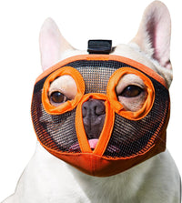 Short Snout Dog Muzzle - Adjustable Breathable Mesh Bulldog Muzzle for Biting Chewing Barking - Orange(Eyehole) / Large/15"-25"