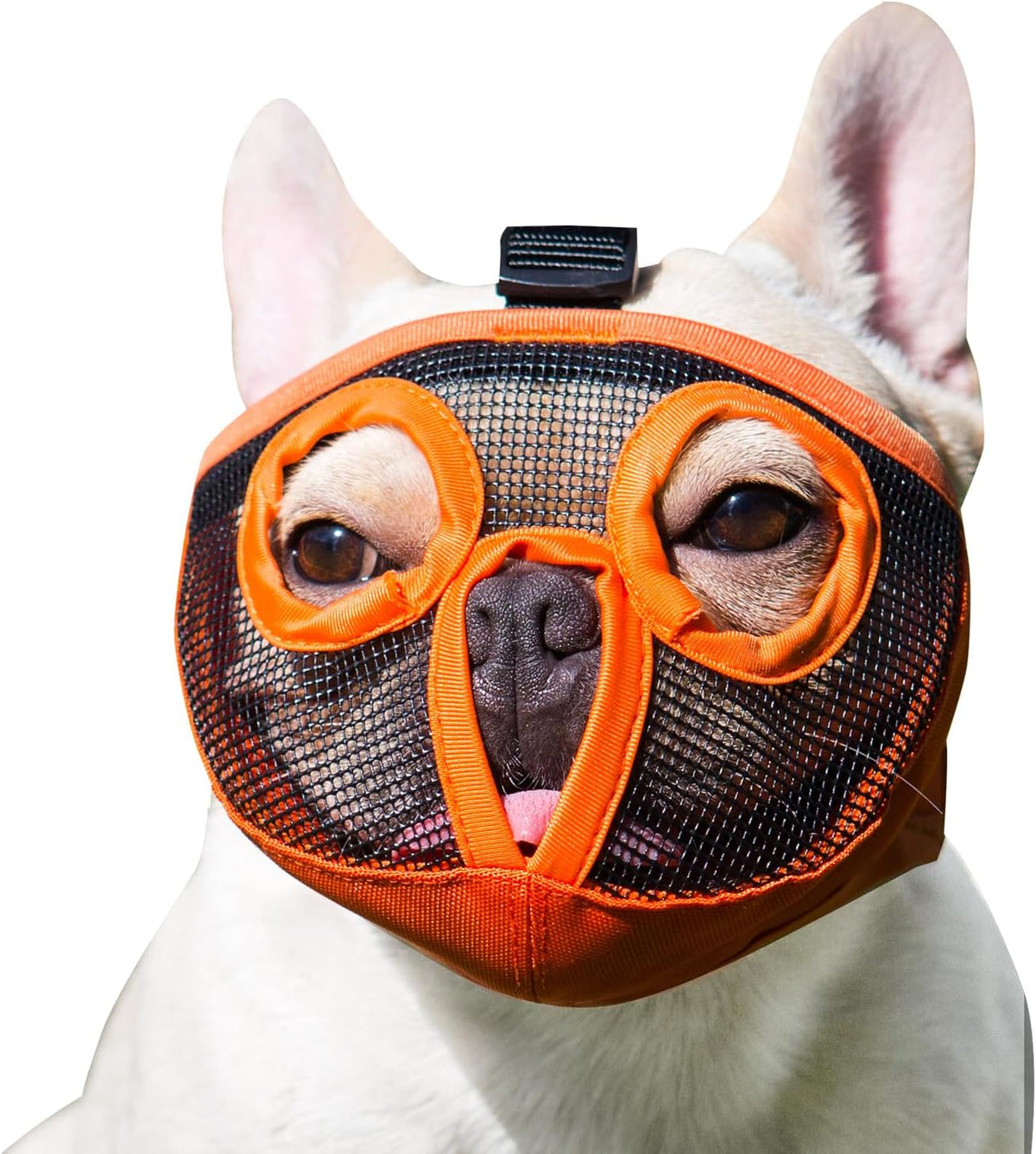 Short Snout Dog Muzzle - Adjustable Breathable Mesh Bulldog Muzzle for Biting Chewing Barking - Orange(Eyehole) / Large/15"-25"