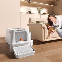 XL Stainless Steel Cat Litter Box with Easy-Open Lid, AOTRUTII Enclosed Metal Litter Box for Big Cats, Front Entry & Top Exit, High Sided, Anti-Leak, Non-Stick, Easy to Clean, Includes Scoop