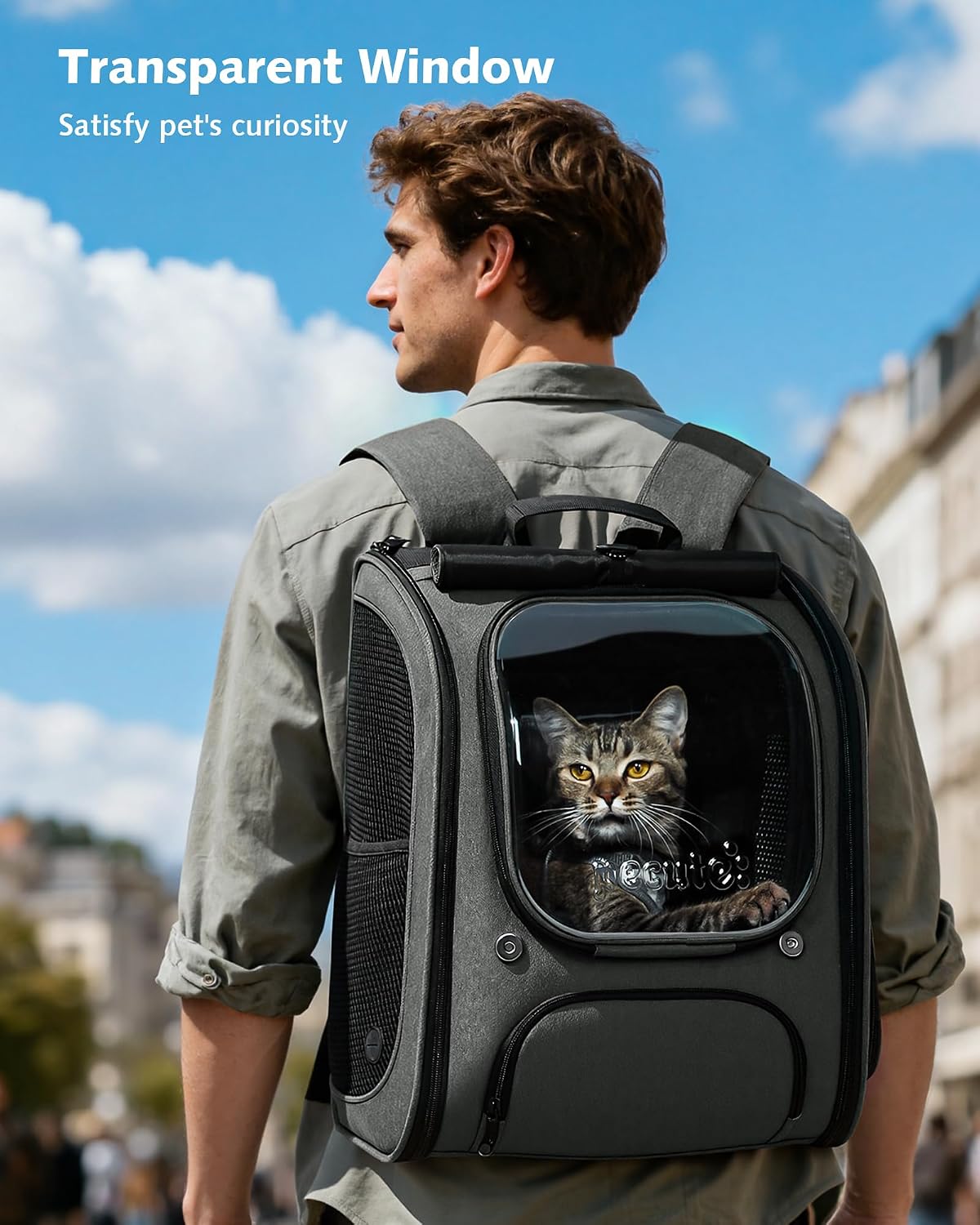 Pecute Cat Backpack Carrier, Large Space Cat Bubble Backpack - Gray(Expandable) / 12.6"L x 10.2"W x 16.5"H - image 3